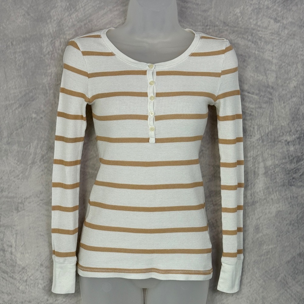 vtg y2k Old Navy Womens Long‎ Sleeve Striped Thermal Henley Top sz XS Bella Swan